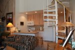 Full kitchen & circular stairs to loft bedroom